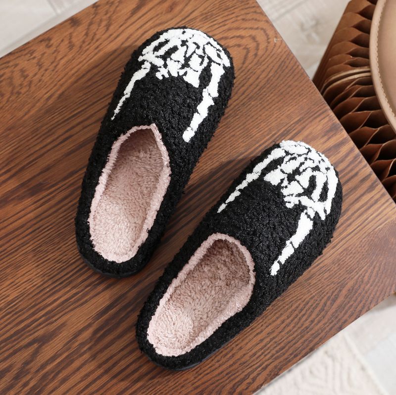 Winterpantoffeln, Lächelnde Baumwolle, Neue Schreiende Schuhe, Halloween Skelett Größe, Home Baumwolle_voghion.com