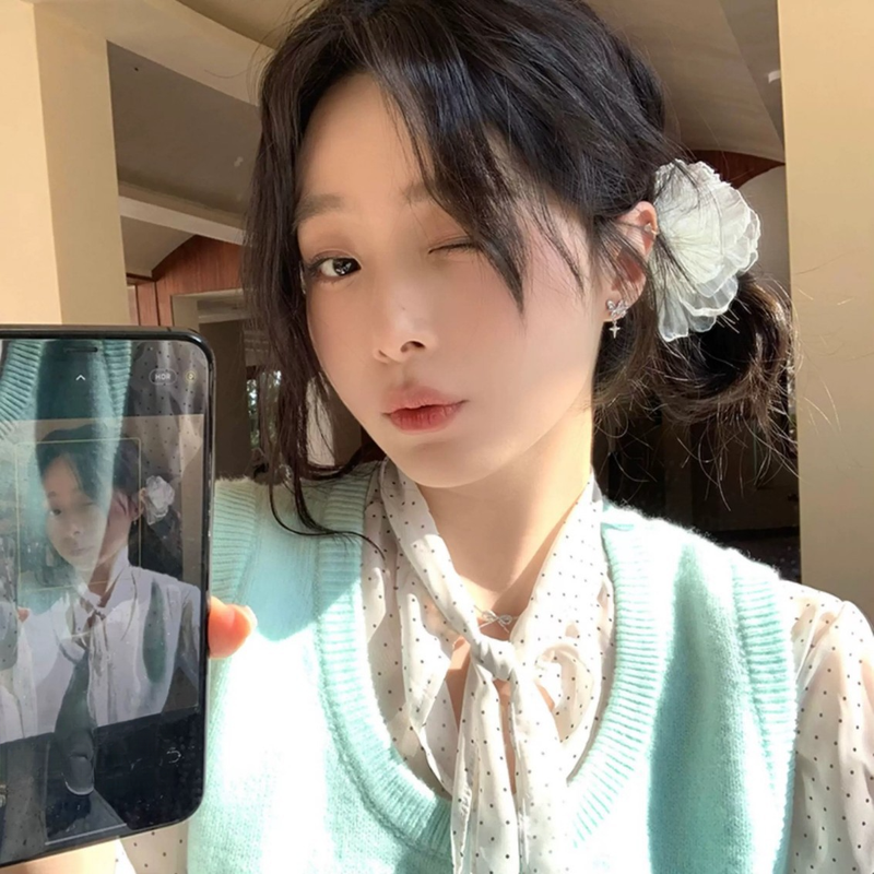 Fermagli per capelli con fiori artificiali in rete, temperamento delicato francese, alto livello estetico di accessori per la fotografia femminile_voghion.com