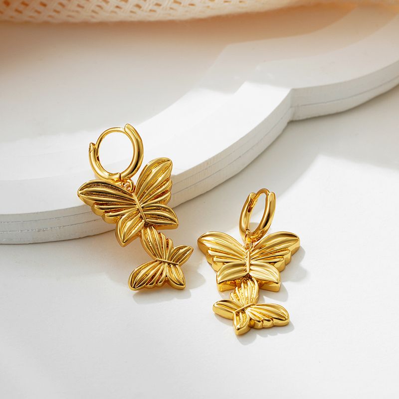 Gold Butterfly Long Tassel Micro Inlaid Zircon Light New Full Diamond Drop Earrings Jewelry_voghion.com