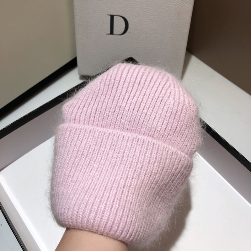 Verdickte Gramm Gewiicht Kanéngchenpelz gestrickte Mütz modesch an einfach einfarweg mëll waachseg waarm Wollmütz Fraen_voghion.com