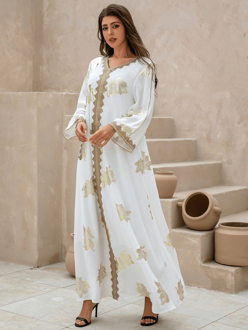 Dameskleding Midden-Oosten Nieuwe Hot Moslim Dames Avondjurk Bloem Hot Stamping Dubai Robe_voghion.com