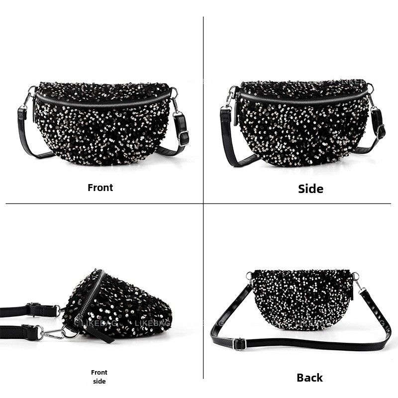 Women's Shoulder Bag, Chest Bag Waist Bag Fashionable Evening Style Sequin Bag Versatile Commuting Large Capacity Messenger Bag For Women_voghion.com