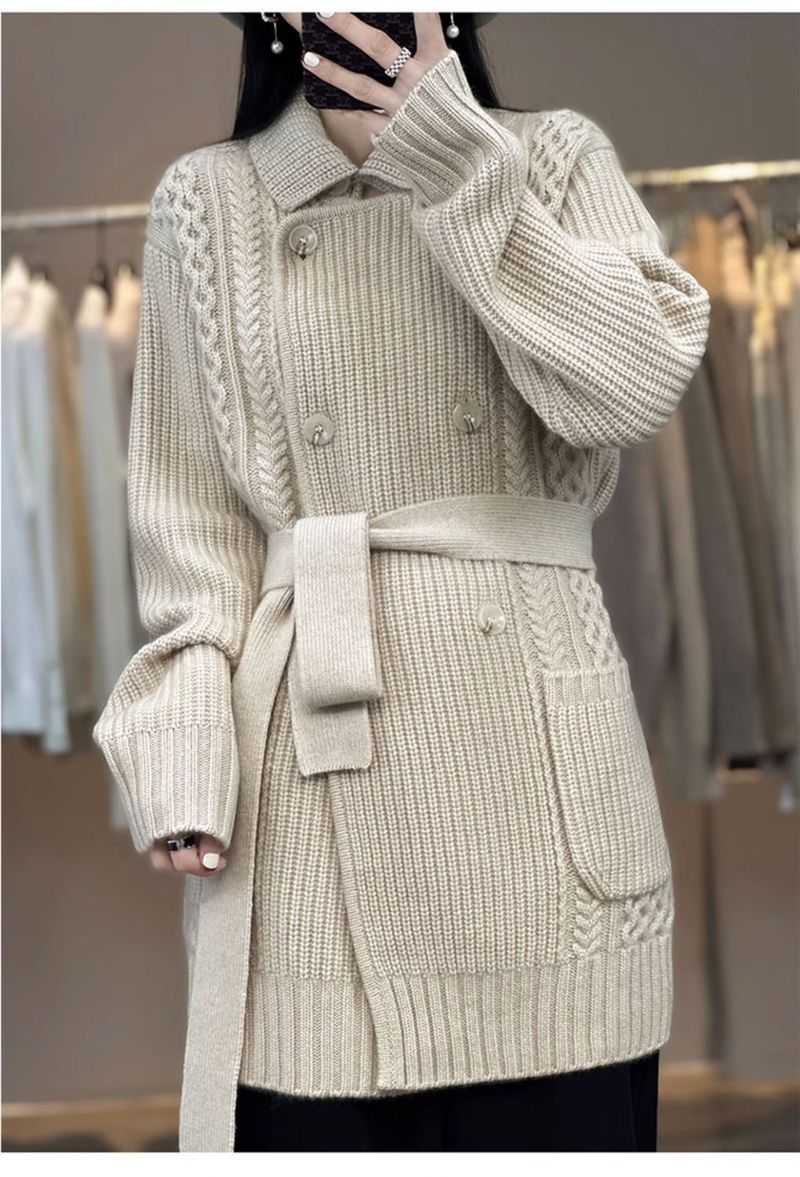 Elegant Longline Knit Cardigan Women - Soft Cozy Oversized Open Front Sweater With Belt, Striped Pattern, Sleeveless &_voghion.com