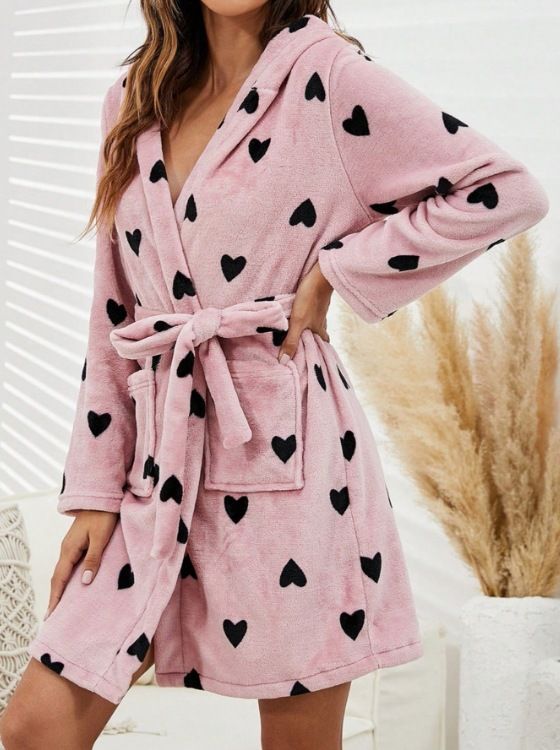 Popular Autumn And Winter Hooded Home Plush Pajamas Solid Color Warm Bathrobe Women_voghion.com