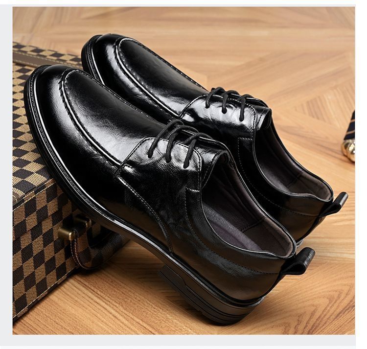 Voyage Woodpecker Business Casual Formal Leather Men's Korean Style Trendy British Pointed High-End Soft Sole Derby Shoes_voghion.com