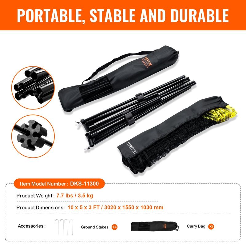 VEVOR Badminton Net, Height Adjustable Volleyball Net, 10ft Wide Foldable Pickleball Net, Portable Easy Setup Tennis Net Set With Poles, Stand And Carry Bag, For Kids Backyard Game Indoor Outdoor Use_voghion.com