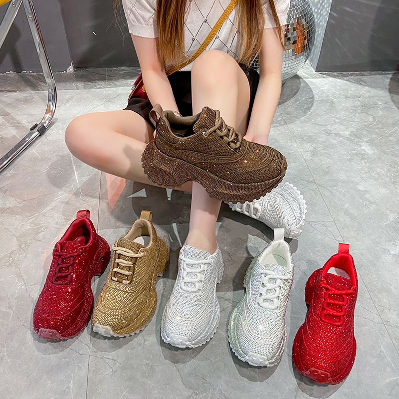 Modische Damen-Sneaker mit Strasssteinen – klobige Plateauschuhe für mehr Körpergröße, atmungsaktives Obermaterial aus PU, lässige und trendige Low-Top-Schnürschuhe_voghion.com