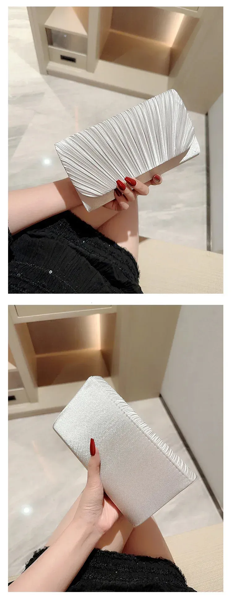 Womens Elegant Satin Evening Bag Pleated Clutch Wedding Purse Formal Tote Party Prom With S For Bride 250614l_voghion.com
