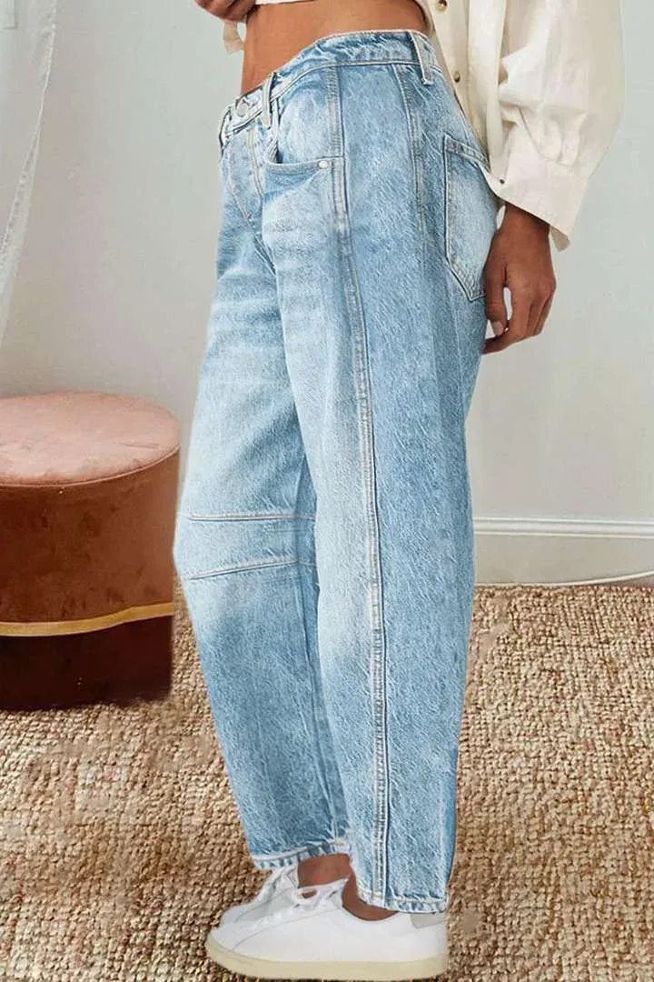 Retro-Bananenhose, lockere Jeans mit weitem Bein, mittlere Taille, gerades Bein, Denim, lockere Passform, gerade geschnittene Freizeitjeans für Damen_voghion.com