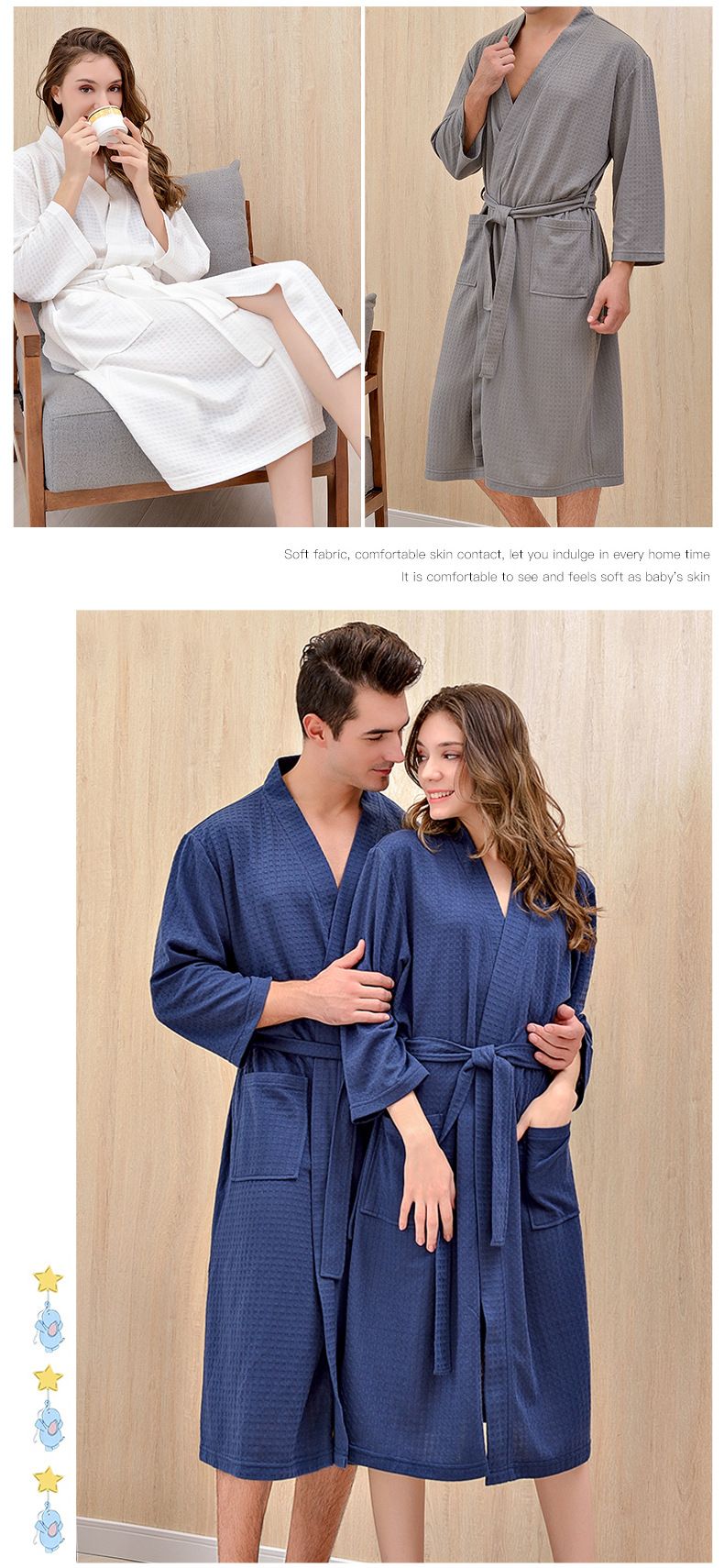 Sieviešu apģērbs Vafeļu halāts Pirts uzvalks Sieviešu plāns naktskrekls Garš pāru mājas apģērbs Viesnīcas halāts_voghion.com