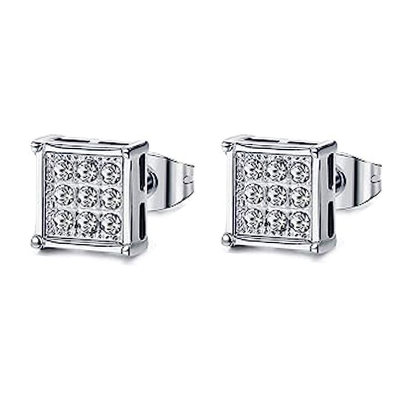 Orecchini a bottone quadrati semplici e creativi alla moda per uomo e donna, eleganti e di alta qualità, con strass da uomo._voghion.com