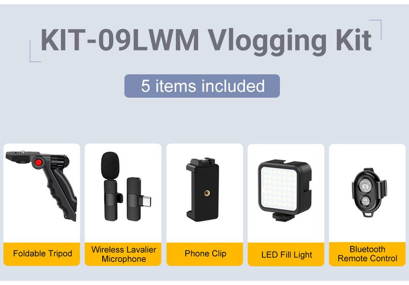 MAMEN Vlogging Kit Attrezzatura Treppiede per telefono con microfono lavalier wireless 2.4G per iPhone Android Smartphone Tablet_voghion.com