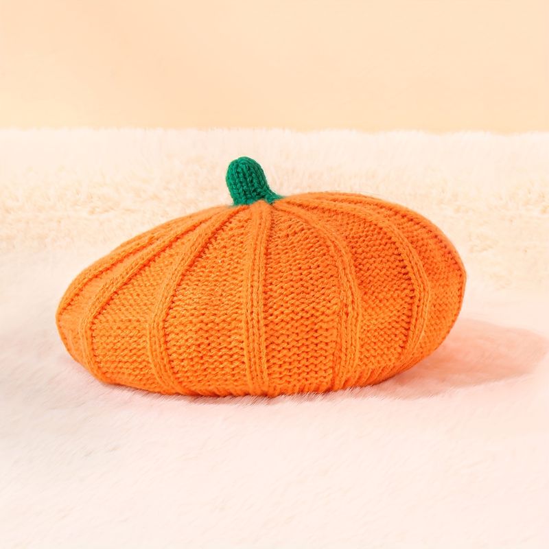 1 szt. Unisex Pomarańczowy Halloween Dynia Beret Czapka Na Jesień Zima Cieplej Szydełkowy Narciarski_voghion.com