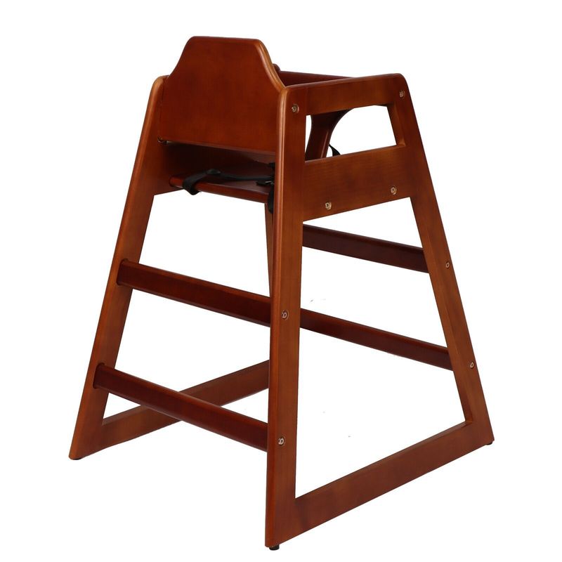 Wooden Baby Booster Chair With Adjustable Height, Easy To Clean, Solid Wood Feeding Seat In Walnut Finish_voghion.com