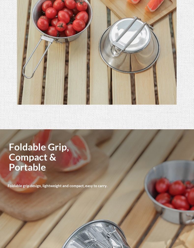 QFV50704555550<== Outdoor Stainless Steel Folding Camping Tableware Picnic Wide Mouth Tea Bowl Hiking Water Sierra Cup_voghion.com