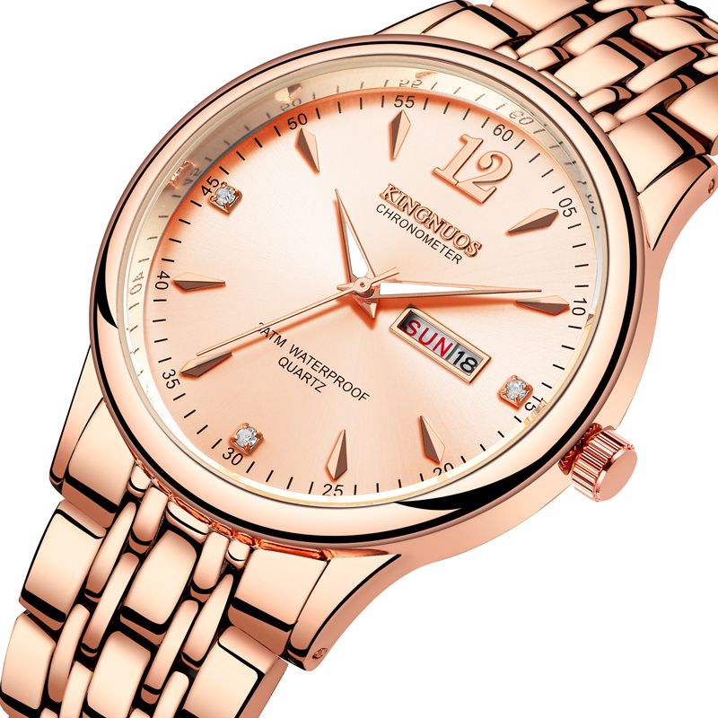 Simple Fasion Fres Casual Quartz Couple Watces Steel Band Dual Calendar Men's Luminous Waterproof Trendy Women's_voghion.com