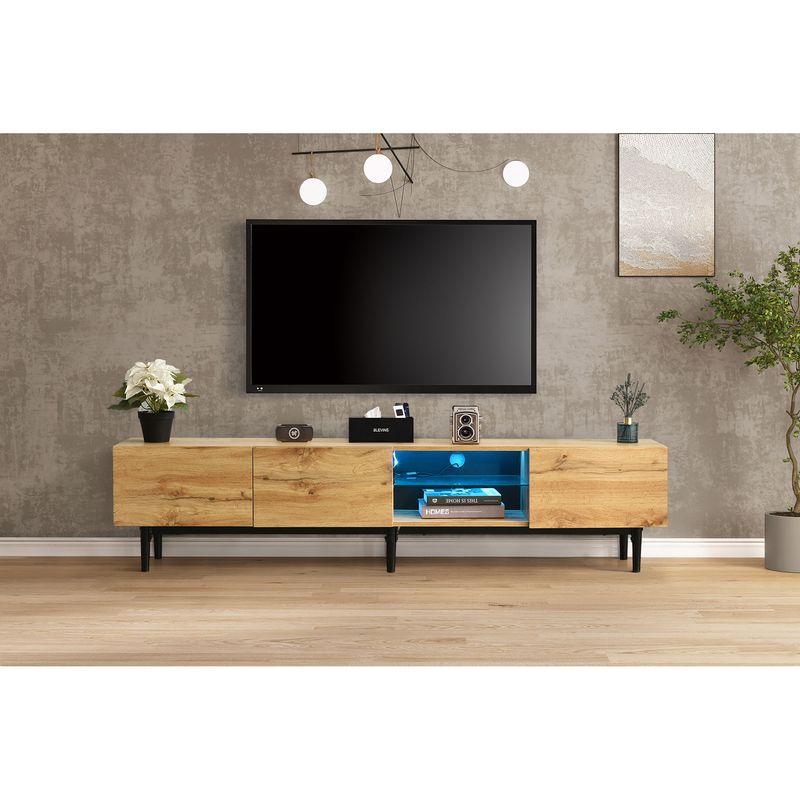 Meuble TV moderne avec finition grain de bois, éclairage LED réglable, 175 L x 31 l x 41 H cm_voghion.com