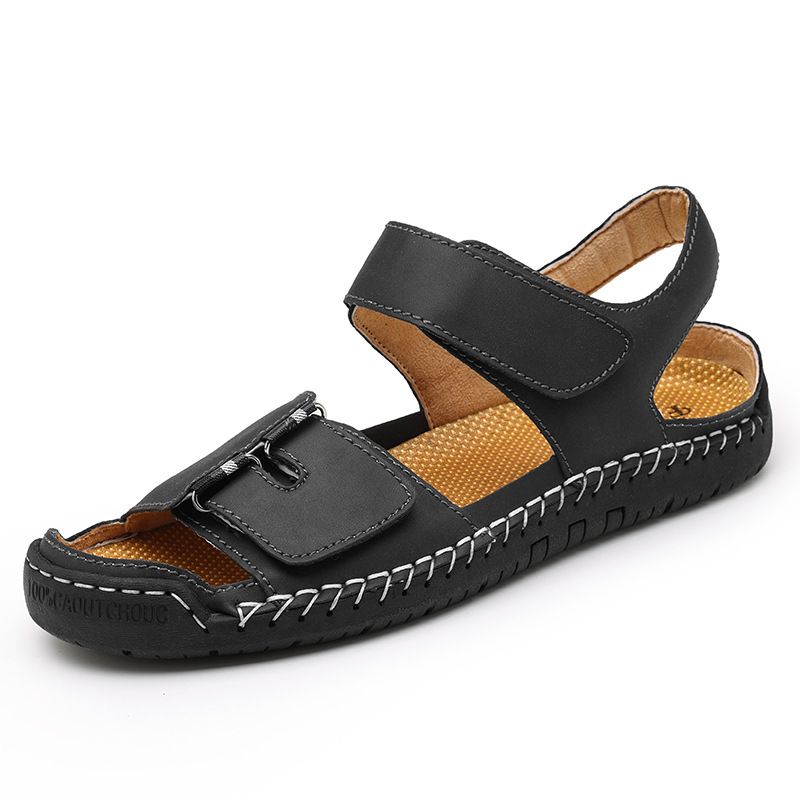 Lässige leichte Outdoor-Wanderschuhe Große handgefertigte Lederschuhe Herrensandalen_voghion.com