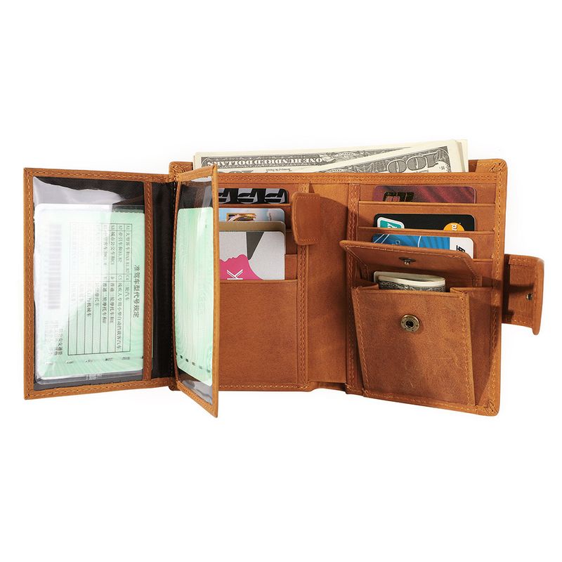 RFID Multi-Card Slot Genuine Coin Purse Men's Bag Multi-Functional Crazy Horse Leather Wallet Money Clip_voghion.com