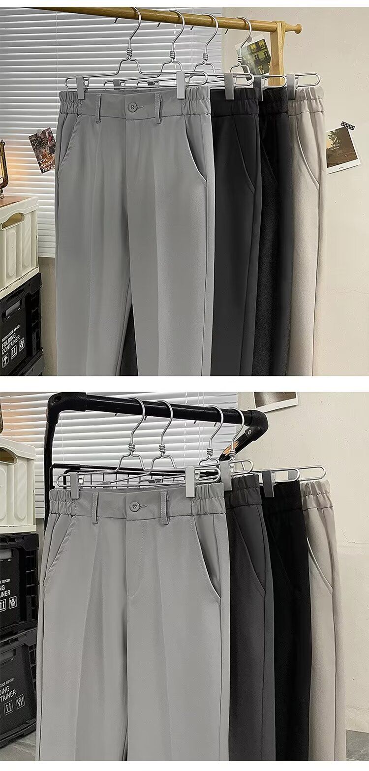 Light And Mature Style Pants Men's Autumn And Winter Double-pleated Elastic Waist Men's Trousers Micro-cone Trousers Korean Version Straight-leg Suit_voghion.com