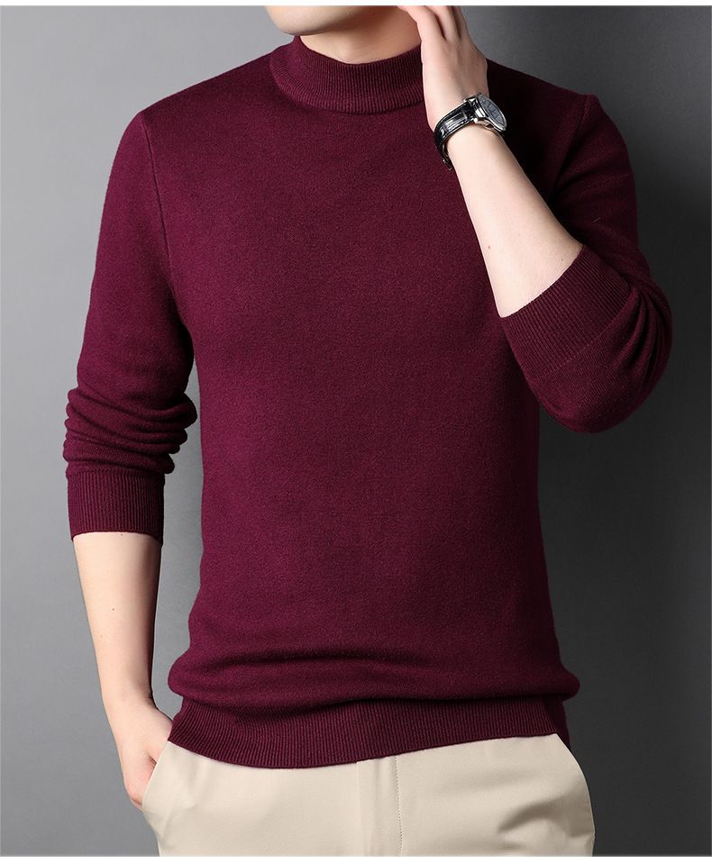 New Live Spring And Autumn Solid Color Half Turtleneck Slim Fit Sweater Youth Base Shirt Men's Clothing_voghion.com