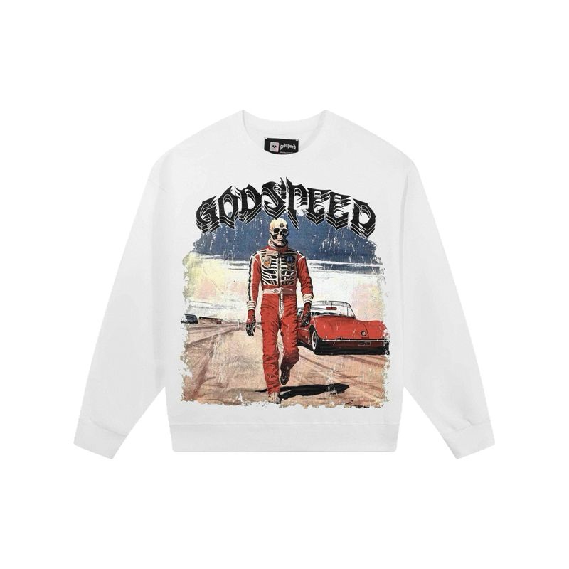 Felpa girocollo unisex con stampa teschio Godspeed in cotone, stile hip hop, manica lunga, alla moda_voghion.com