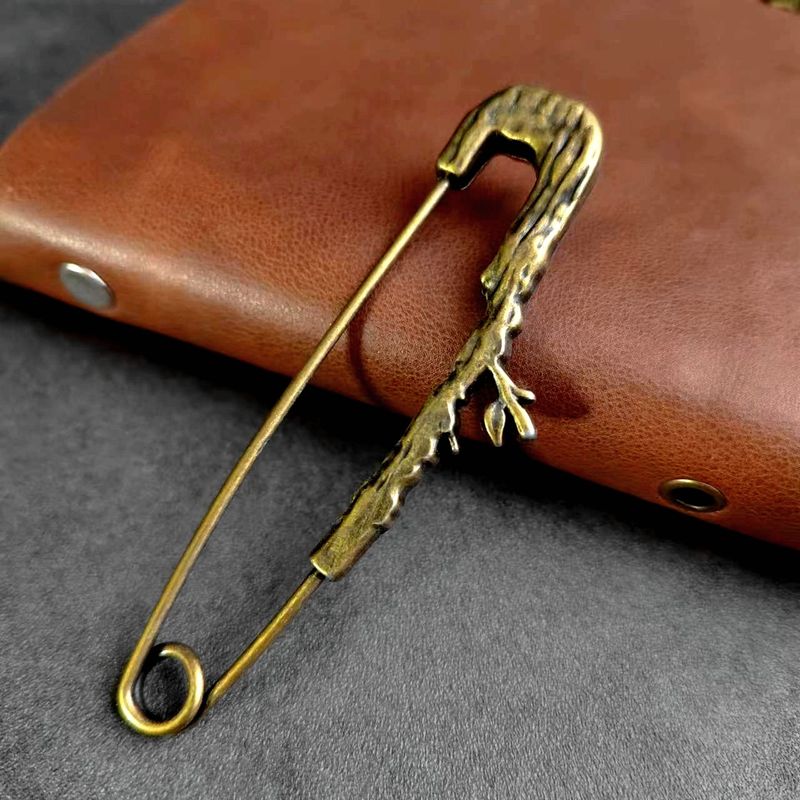 JM Bronzo Antico Elettrolitico Motivo Piuma Fiore Ramo Uccello Foglia Spilla Artistica Grande Accessorio_voghion.com