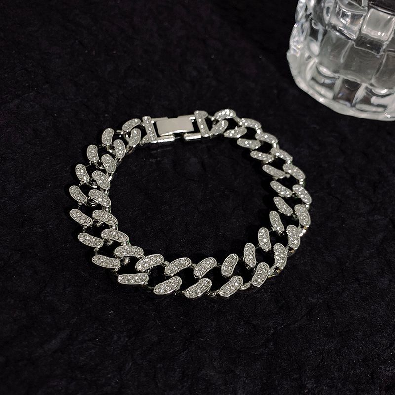 Wang Yibo Diamantbesetztes kubanisches Kettenarmband für Männer und Frauen, Ins Trend Hip-Hop Disco Band Ring, minimalistischer Stil_voghion.com