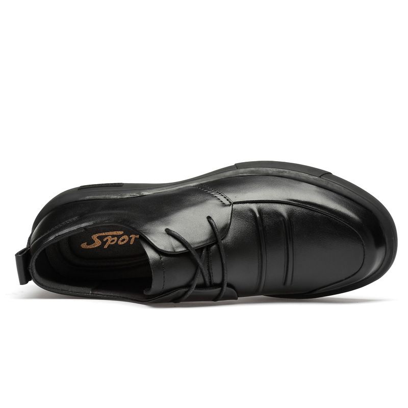 Elegante Herren-Lederschuhe mit Obermaterial und Faltenwurf, runde Schnürschuhe, Gummisohle_voghion.com