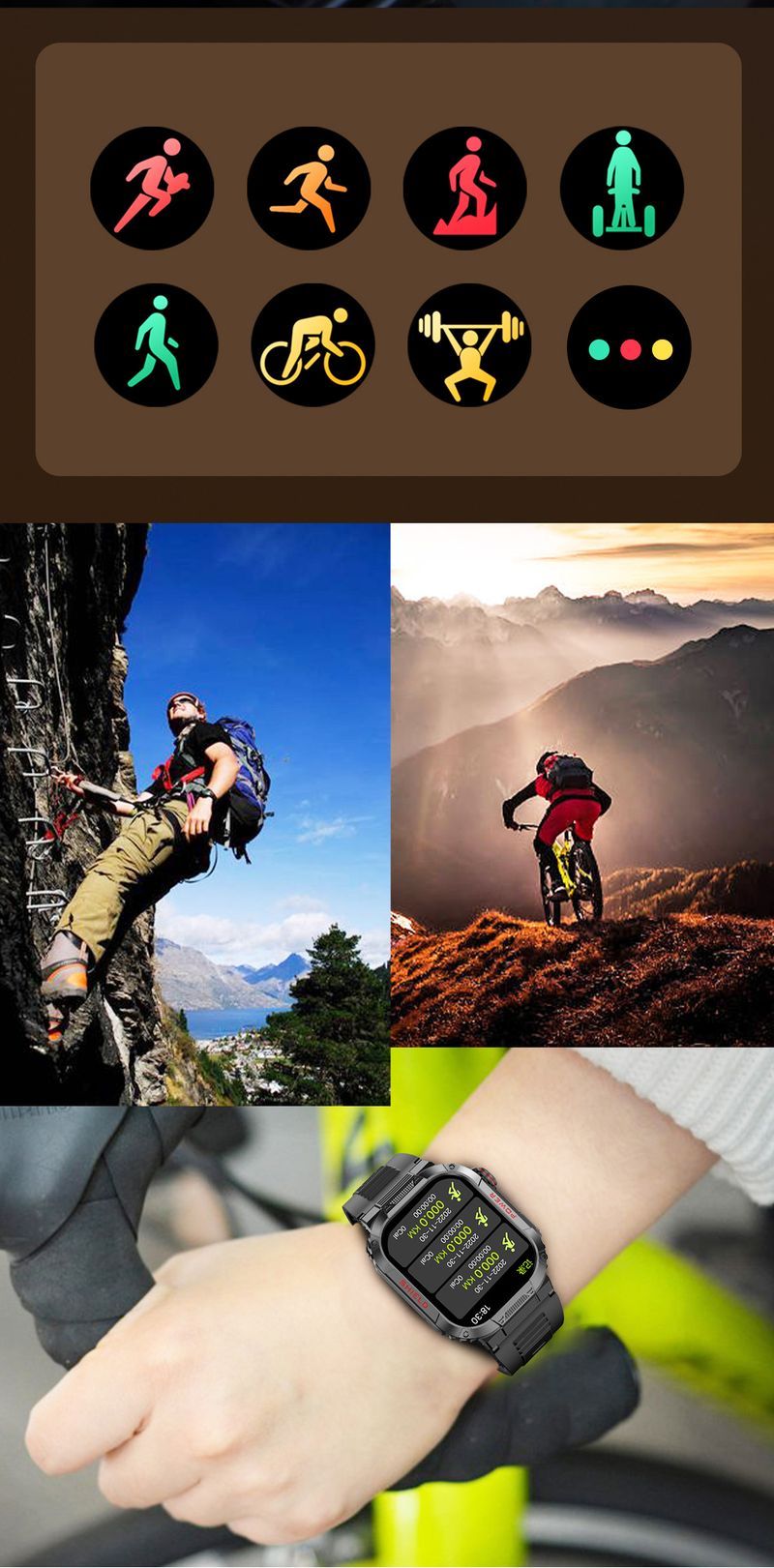 Smartwatch robusto TK25 per sport all'aria aperta - IP68 impermeabile, chiamate Bluetooth, fitness tracker, compatibile con Android_voghion.com