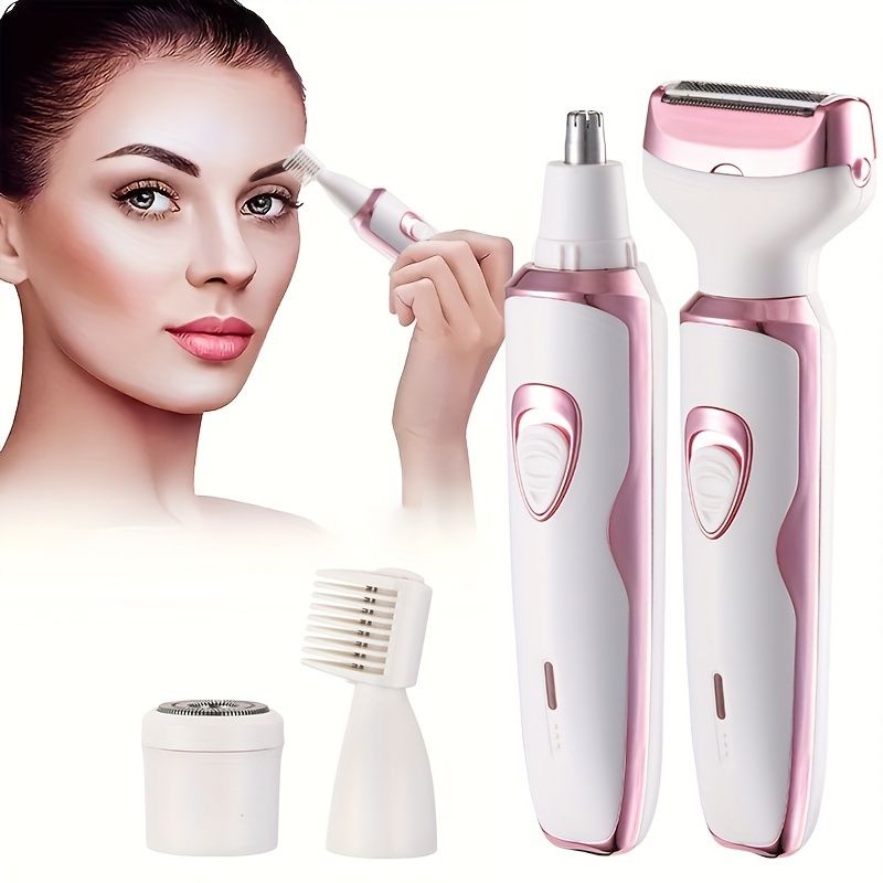 4-in-1 Electric Razor Women Rechargeable Painless Hair Trimmer For Face Nose Legs Underarm Bikini Portable Grooming Kit_voghion.com