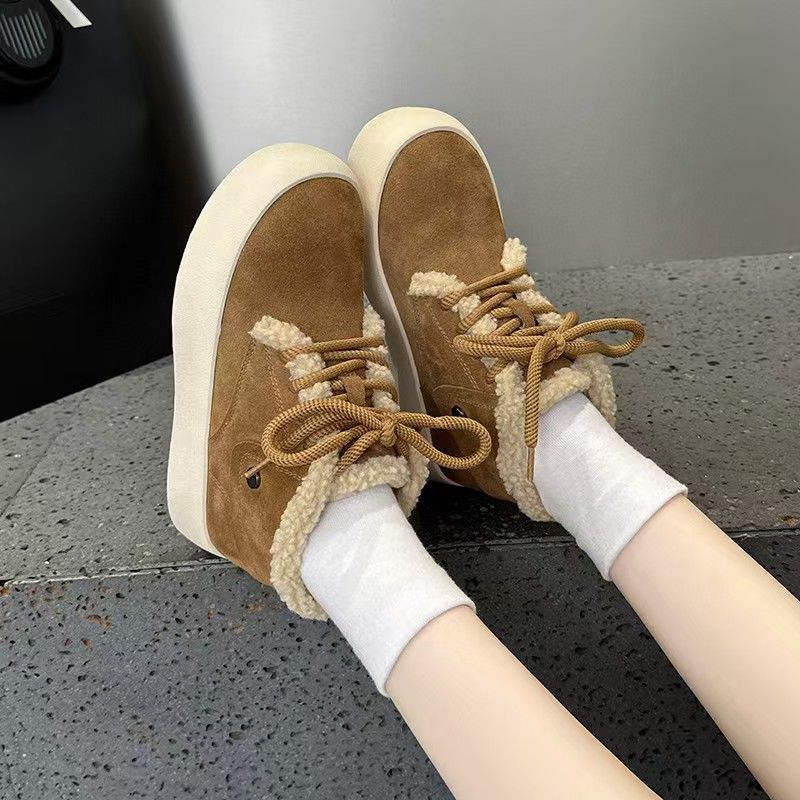 Vera pelle, fodera in pile caldo, scarpe casual versatili con suola spessa da donna autunno/inverno 2025_voghion.com