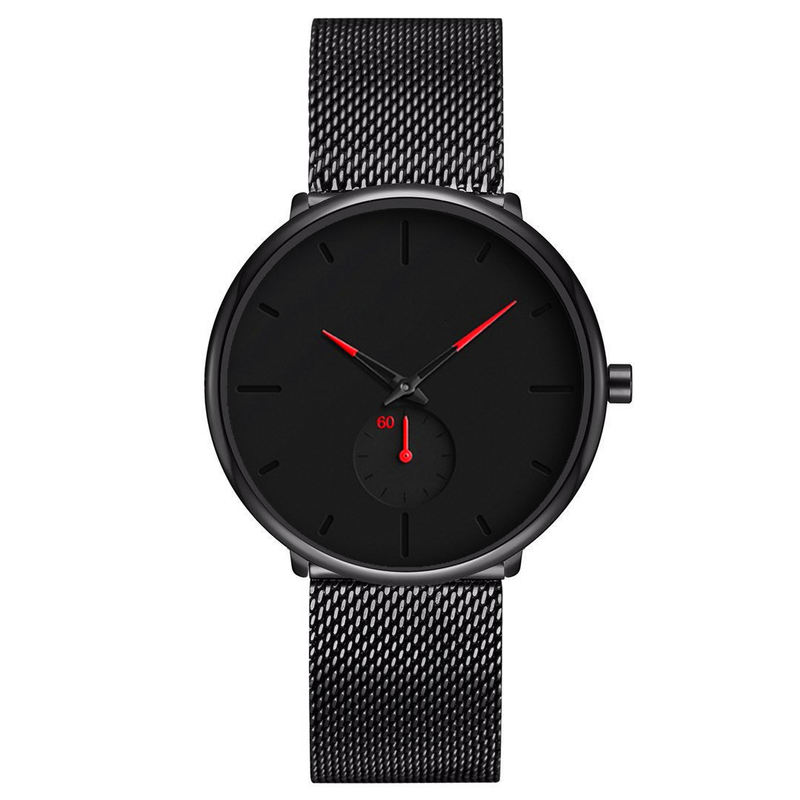 Orologio da uomo minimalista di vendita caldo con cinturino a maglie in lega di maglia a due temperamenti alla moda blu rosso_voghion.com