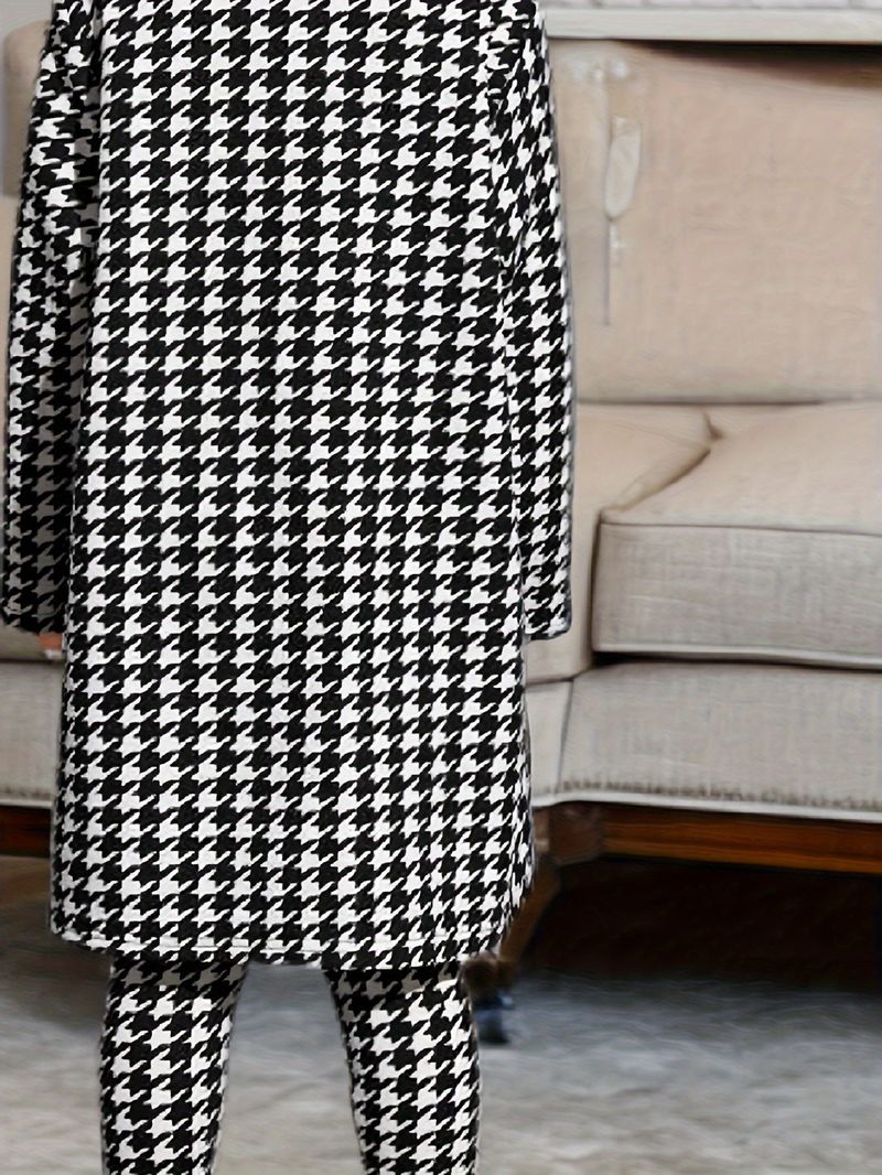 Kleinkind Mädchen Kleidung INS Mittellanger Hahnentritt-Mantel & Schwarze Kurze Hosenträger & Kurze Hosen Mädchen Dreiteiliger Anzug_voghion.com