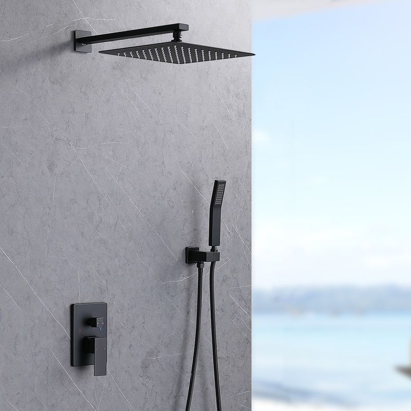 Shower System Shower Faucet Combo Set Wall Mounted With 12" Rainfall Shower Head And Handheld Shower Faucet, Matte Black Finish With Brass Valve Rough-In_voghion.com