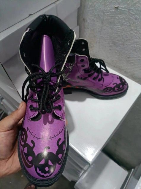 CMY-Women's Boots PU Women's Shoes Fashion Tooling Boots Large Size Printed Autumn Women's High Top Skull Pattern Martin Boots Women's_voghion.com