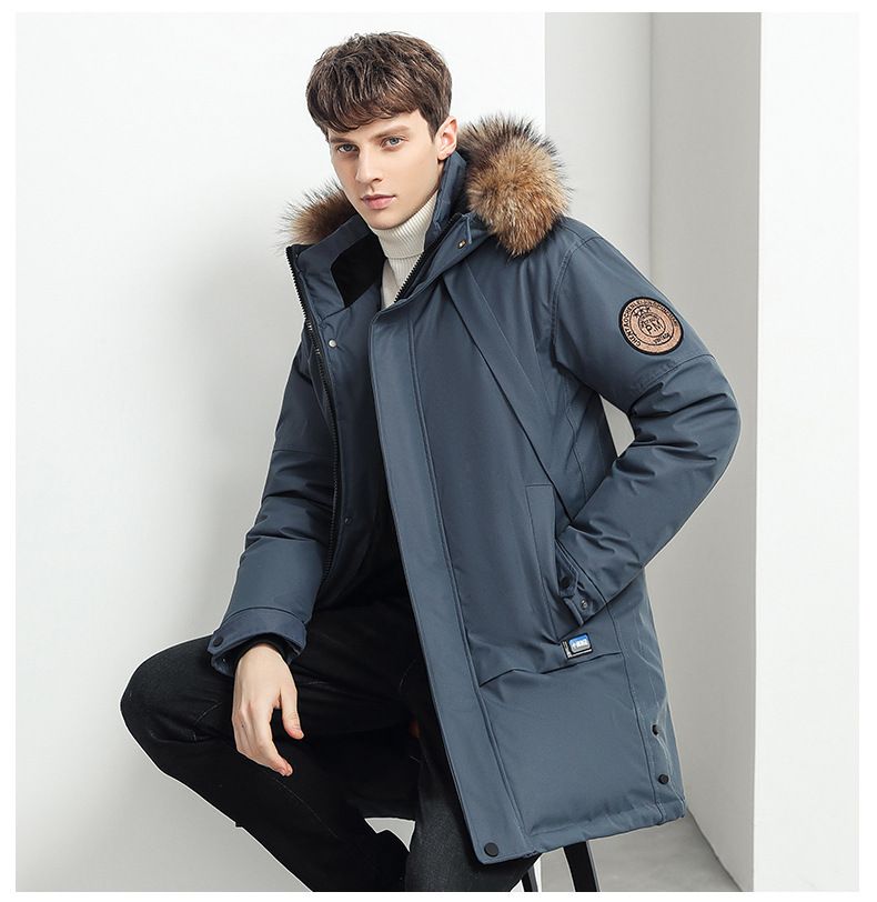 Chaqueta larga de plumón para hombre, abrigo de invierno con capucha y cuello de piel grande, parka gruesa de plumón de pato blanco, corte holgado, resistente al viento, ropa de abrigo informal._voghion.com