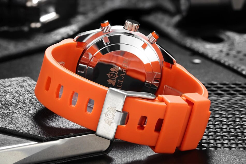 Automatic Self Wind Mechanical Stainless Steel Strap Orange Blue Black Dial Bezel Classic Men_voghion.com