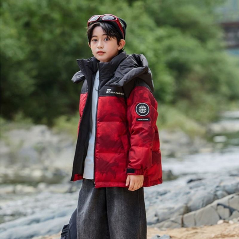 Boys' Camo Puffer Jacket – Thickened Polyester-Filled Winter Coat With High Neck & Zip Closure (120-170cm, B-Class Safety, Machine Washable)_voghion.com