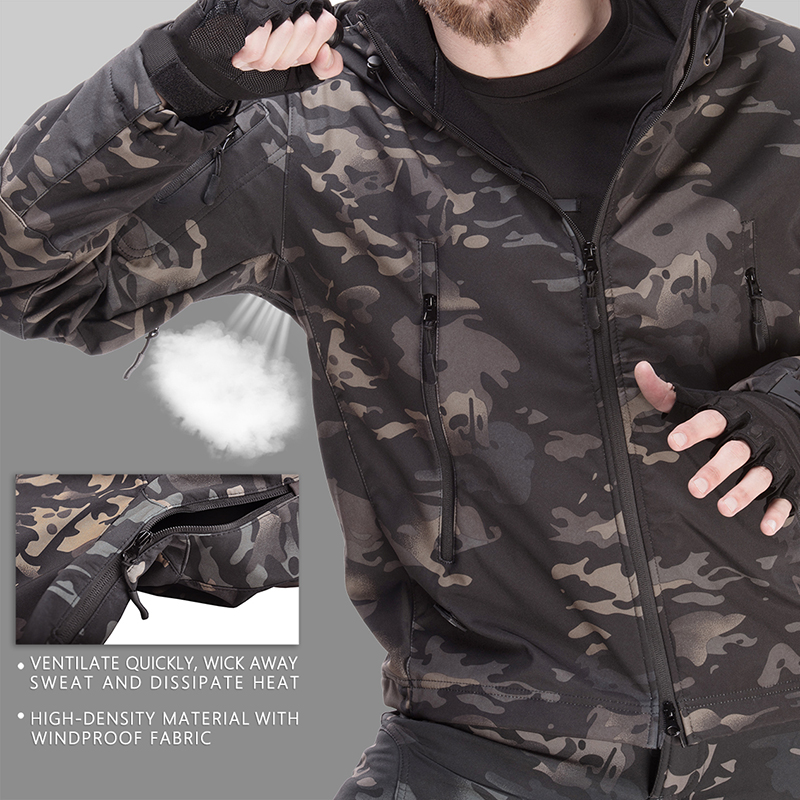 Kurtka wojskowa Soft Shell Training Mundur bojowy Safari Męskie taktyczne kurtki wiatroszczelne + spodnie Outdoor Fleece Army_voghion.com