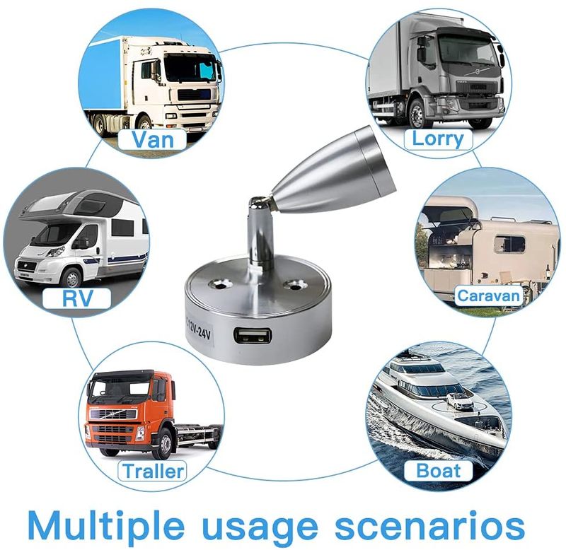 Holofote de leitura LED Iluminação interna Alumínio Ajustável Controle de toque Regulável Lâmpada de parede para barco RV Trailer Home_voghion.com