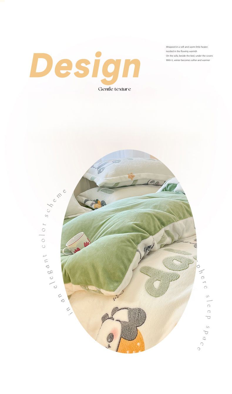 Copripiumino invernale con fiocco di neve, lenzuolo in velluto di latte a quattro pezzi, set di biancheria da letto caldo in pile con motivo a cartoni animati a tre pezzi_voghion.com