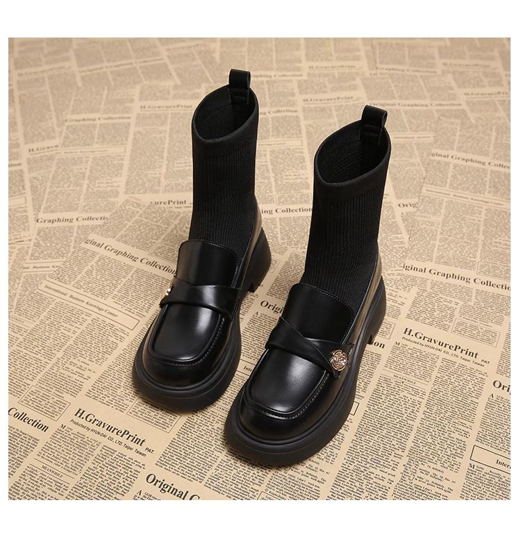 Kurze Stiefel Damen Herbst und Winter Flache Loafer Martin Stiefel Stretch Stiefel_voghion.com