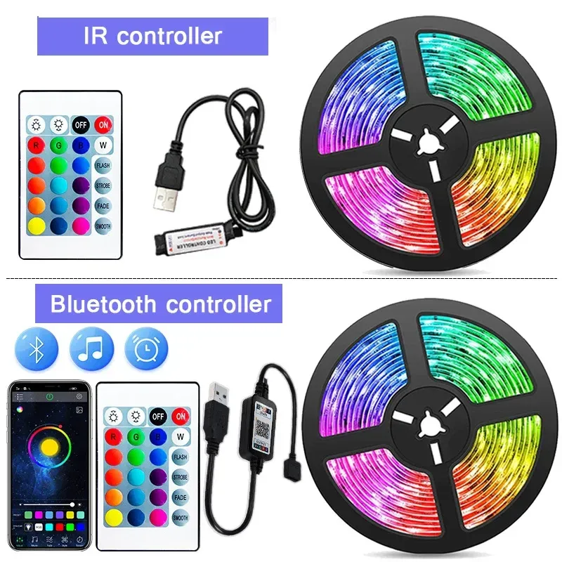 Tira de luces LED USB con control por aplicación que cambia de color, luz LED RGB 5050, cinta flexible para decoración de habitaciones, diodo de retroiluminación de TV_voghion.com