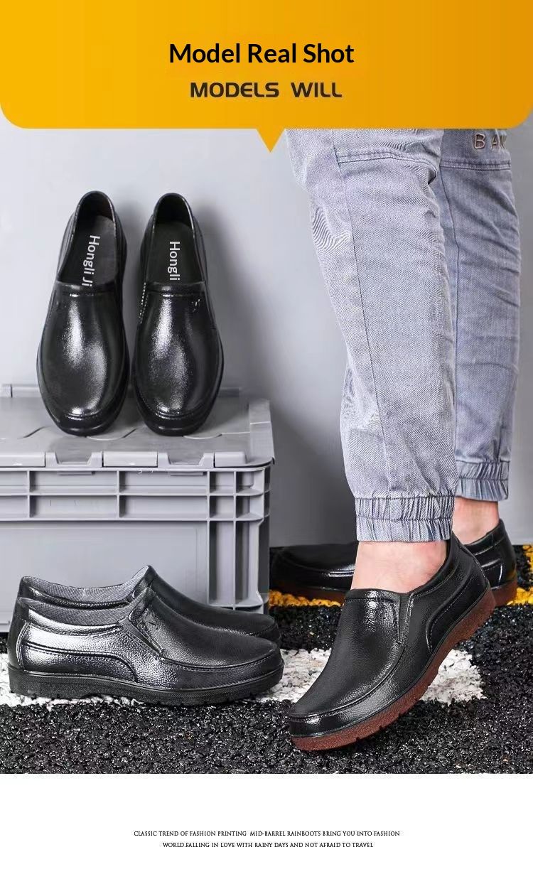 WalkPrime Thickened Fleece Lined Non-Slip Mid-Calf Rain Men's Waterproof Short-Calf Kitchen Work Shoes Warm Water Boots Men_voghion.com