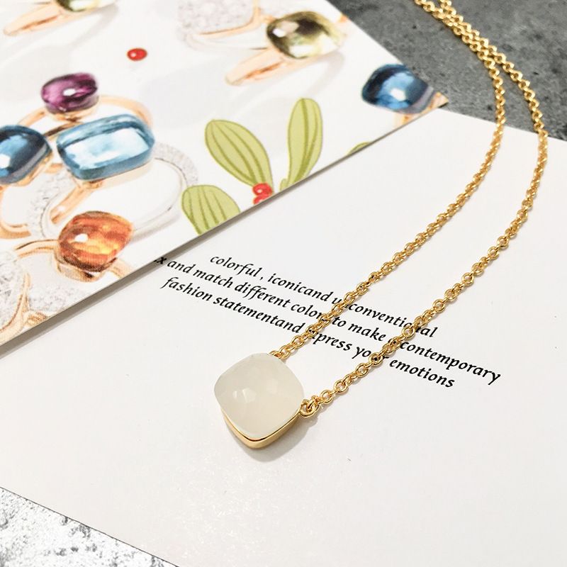 Geometrische facettierte Kristall-Halskette, Kupfer-Wasserwellenkette, verstellbar, 40 + 5 cm, Frühlings- und Sommerschmuck in Bonbonfarben für Damen_voghion.com