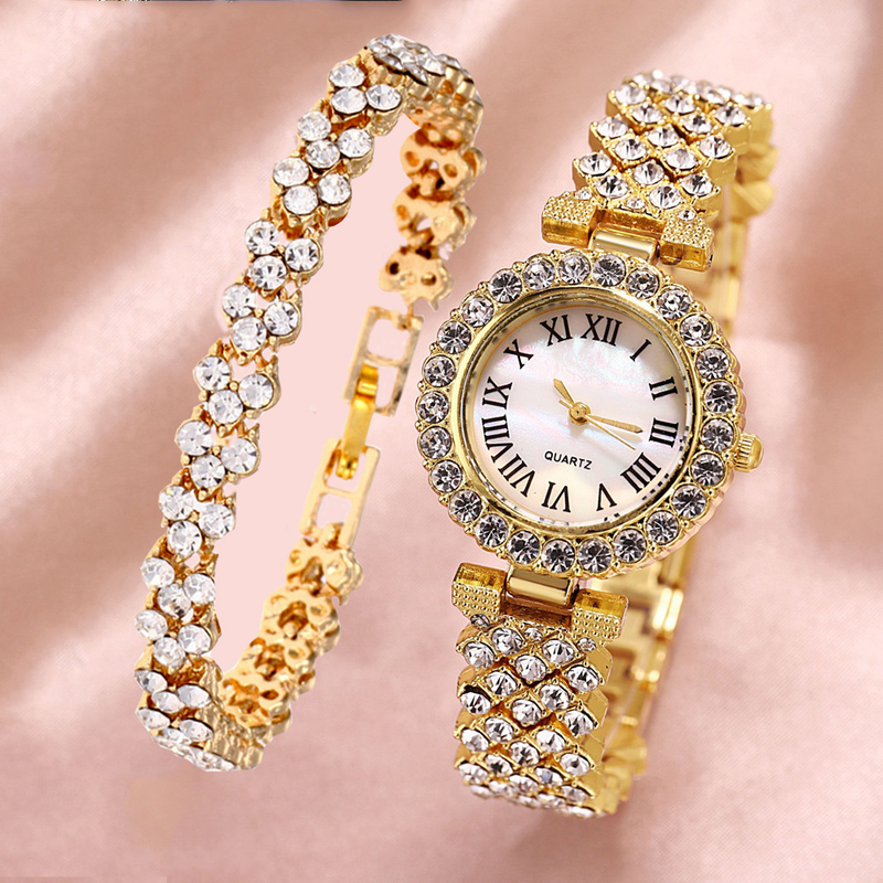 Diamant-Volldiamant-Armbanduhr, schlichter Diamant-Stil, modische Luxus-Quarz-Modeuhr_voghion.com