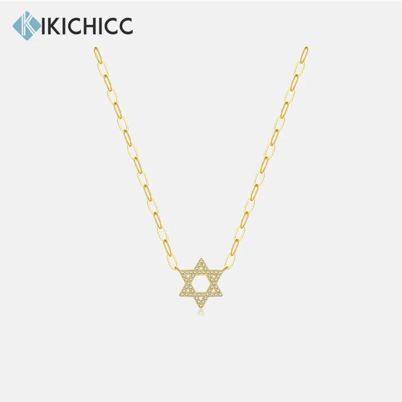 Muoti KIKICHICC Naisten Sterg Sier Hexagram Star Zirkoni pitkäketjuinen riipus kaulakoru 2024 vuosipäivä hääkorut_voghion.com