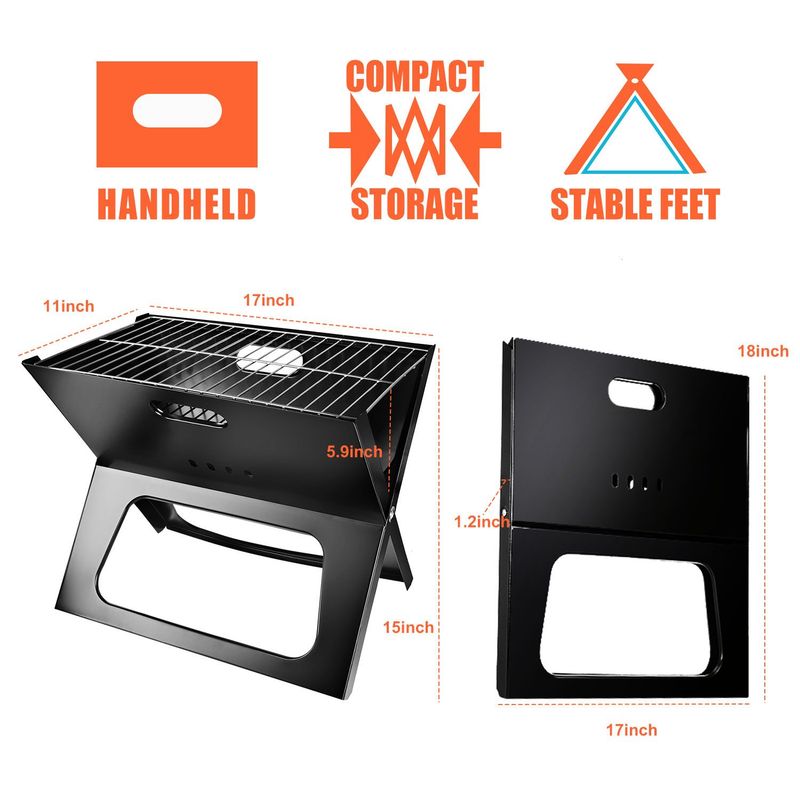 Portable Charcoal Grill - Mini BBQ Grill - Small Table Top Charcoal Grill For Camping, Outdoor Cooking - Foldable Camping Grill For Picnics, Tailgating And Backyard Grilling_voghion.com
