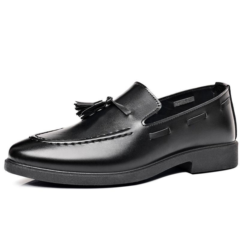 Große britische Herren-Freizeitschuhe mit Fransen, kleine Lederschuhe, Ein-Fuß-Loafer, Bohnenschuhe_voghion.com